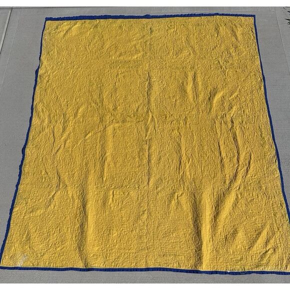 Vintage Parasol Ladies Quilt Hand Stitched Appliqués Blue Border Twin 74”X91” - Picture 11 of 16